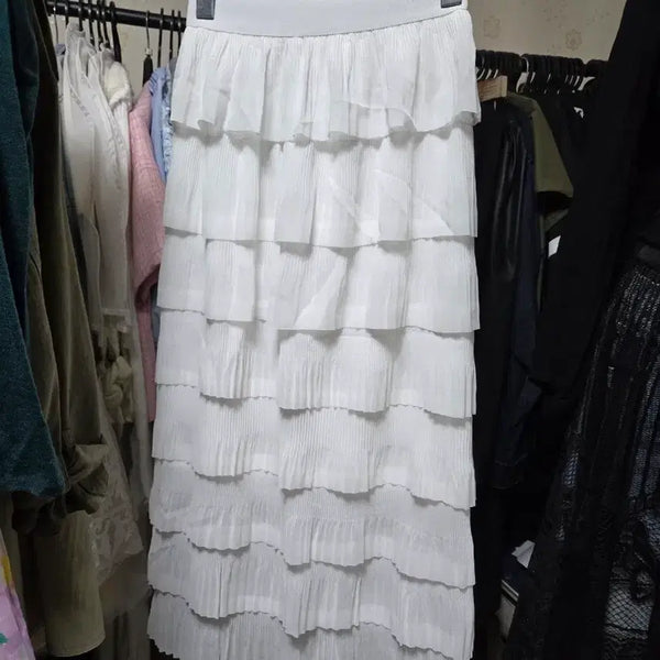 [BUNJANG] Pleated Ruffle Maxi Skirt White / (새상품)주름 캉캉스커트 화이트