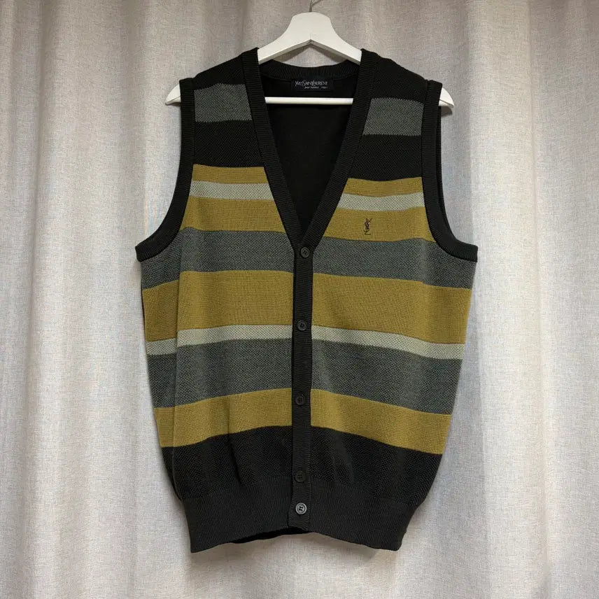 [BUNJANG] Saint Laurent Striped Knit Vest Cardigan Wool 100 / 입생로랑 스트라이프 니트 베스트 가디건 100