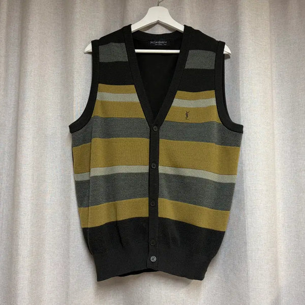 [BUNJANG] Saint Laurent Striped Knit Vest Cardigan Wool 100 / 입생로랑 스트라이프 니트 베스트 가디건 100