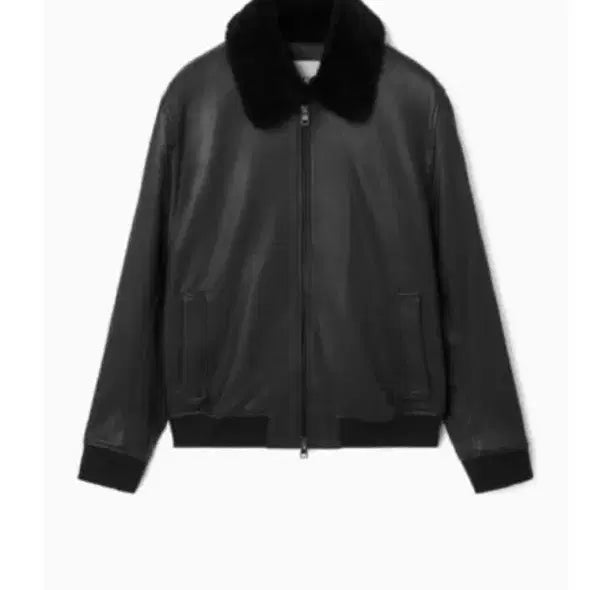 [BUNJANG] COS Shearling Trimmed Leather Bomber Jacket Black / COS 시어링 트리밍 레더 보머 재킷