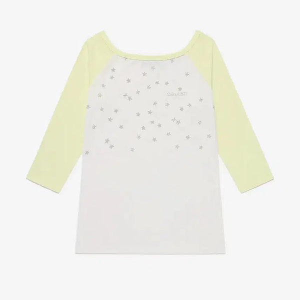 [BUNJANG] Cavish U-Neck Star Raglan Color-Block 7-Part Sleeve T-Shirt White / Cavish 카비시 U넥 스타 라글란 배색 7부 티셔츠 화이트 와투케 y2k 페어리 레몬코어 하구미 코케트