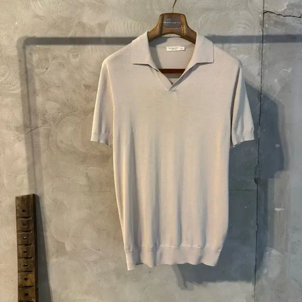 [BUNJANG] SOUHET SUPPLY Silk & Cotton Open Collar Short Sleeve Knit - Size 100 / 수트서플라이 실크&코튼 오픈칼라넥 반팔니트 남성100