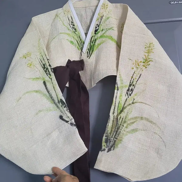 [BUNJANG] Korean Ramie Hanbok Jacket with Orchid Painting / 난꽃그림 국산 삼베저고리
