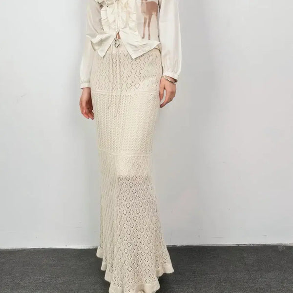 [BUNJANG] Axcess Femme Crochet Vintage Mori Girl Knit Skirt / 일본 빈티지 크로셰 페어리 니트스커트 엑시즈팜 오월빈티지 모리걸
