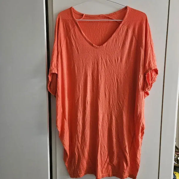 [BUNJANG] Orange V-Neck Loose Fit T-Shirt / 오렌지색 브이넥 루즈핏 티셔츠