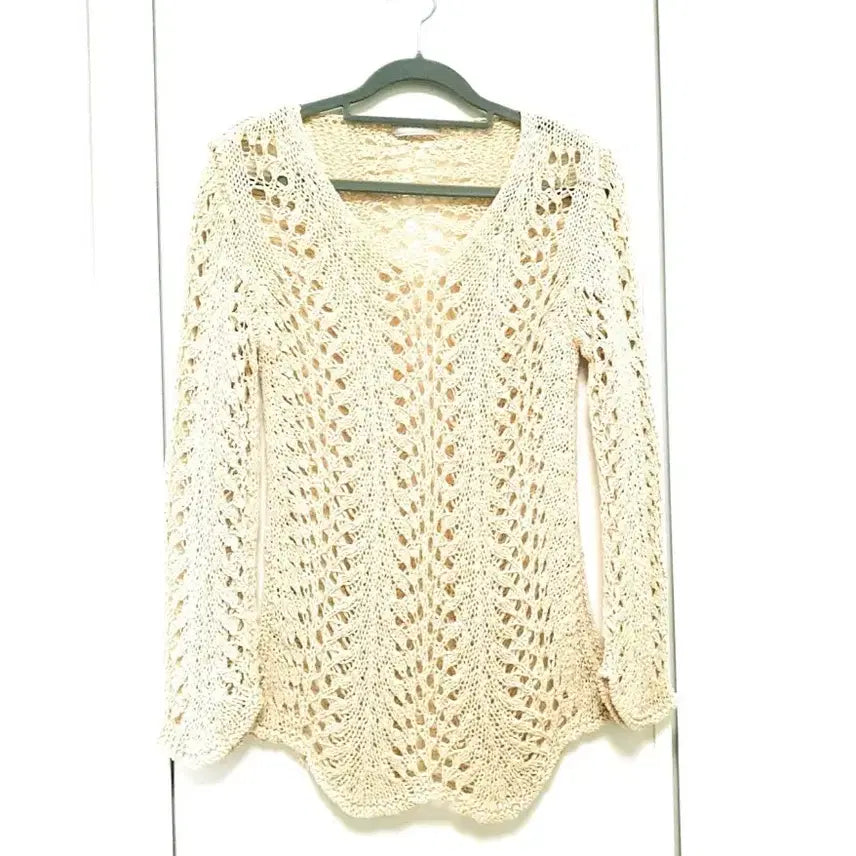 [BUNJANG] Beige Mesh Knit Top (Size 66) / 여리여리한 여신 느낌의 베이지 그물 니트(~66사이즈)