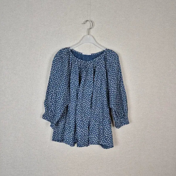 [BUNJANG] Plus Size Dark Blue Floral Pattern Blouse / (#99이상추천)빅사이즈 다크블루 플라워 패턴 블라우스