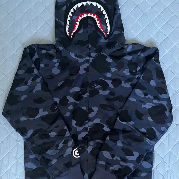 [BUNJANG] BAPE Shark Hoodie Navy L / 베이프 샤크 후드 집업 네이비 L