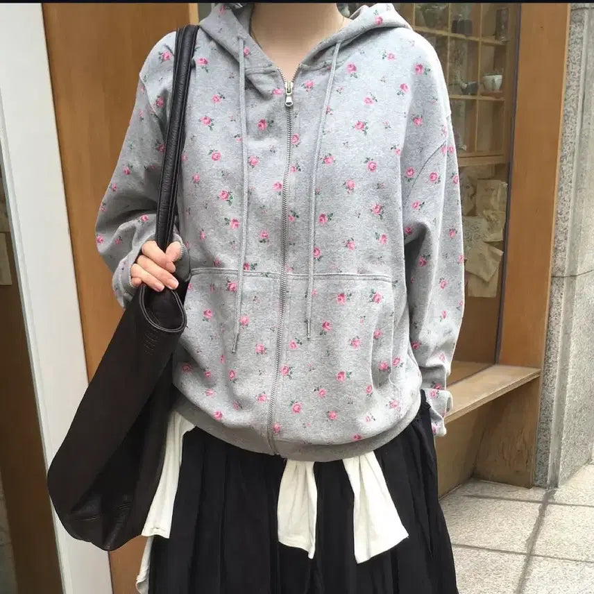 [BUNJANG] Flower Hoodie Zip-Up / 플라워 후드집업