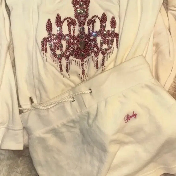[BUNJANG] Rady Ivory Velvet Chandelier Hoodie Zip-up Set / Rady 라디 갸루 샹들리에 아이보리 벨벳 셋업 베메클