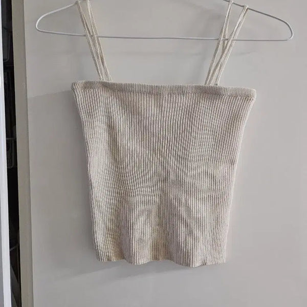 [BUNJANG] Ribbed Knit Sleeveless Top Beige / 골지 니트 나시 베이지