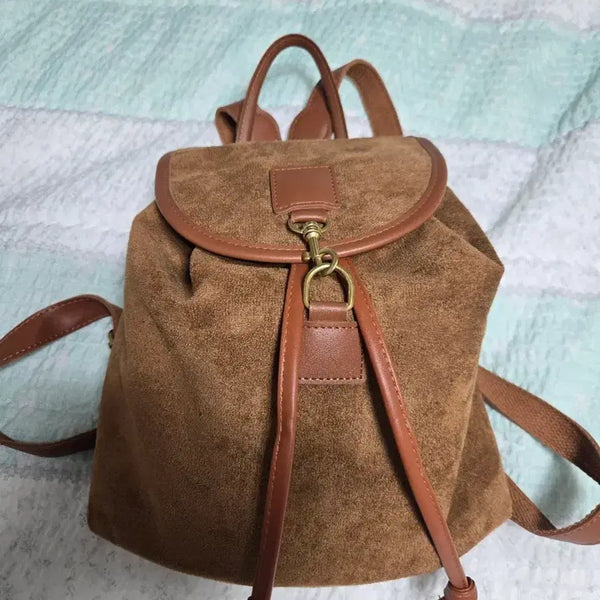 [BUNJANG] Suede Drawstring Backpack Brown / 스웨이드 복조리 백팩 브라운