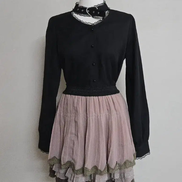 [BUNJANG] Maz Heart Buckle Choker Blouse / 정품)마즈 하트버클 초커 블라우스 양산형지뢰계 양지뢰 리즈리사 시허니 노에미 로지타 디마럽