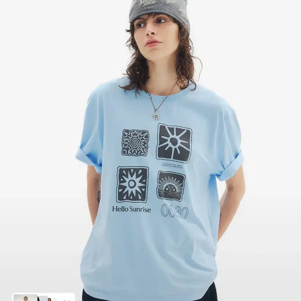 [BUNJANG] Hello Sunrise Sun Stamp Tee - Sky Blue / 헬로 선라이즈 Sun stamp Tee_Sky Blue