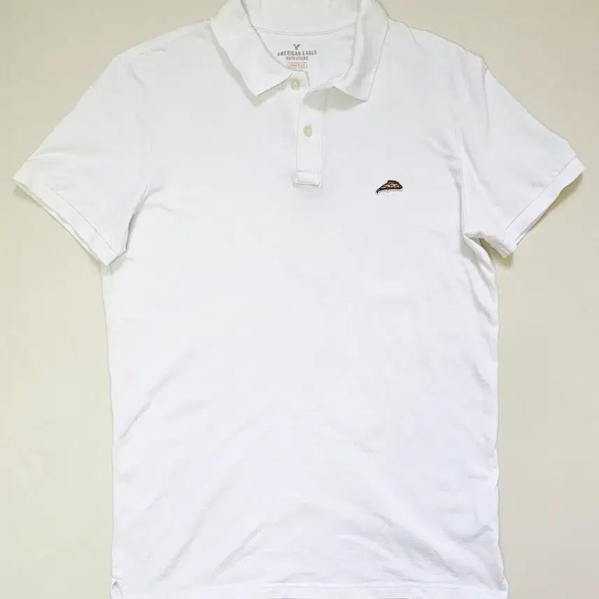 [BUNJANG] American Eagle Pizza Embroidery Short Sleeve Polo T-Shirt White / 아메리칸이글 피자 자수 반팔 카라티 화이트