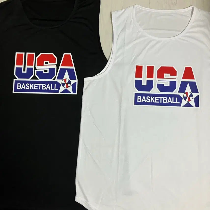 [BUNJANG] USA Basketball Print Sleeveless Top 2-Pack (XL, White/Black) / USA 흰 검 나시 3XL(새상품)1+1=일괄가격