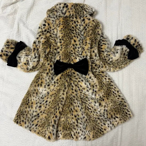 [BUNJANG] Sister Jenni Leopard Print Fur Coat / 레오파드 호피 리본 퍼 코트 오네갸루 히메갸루 갸루