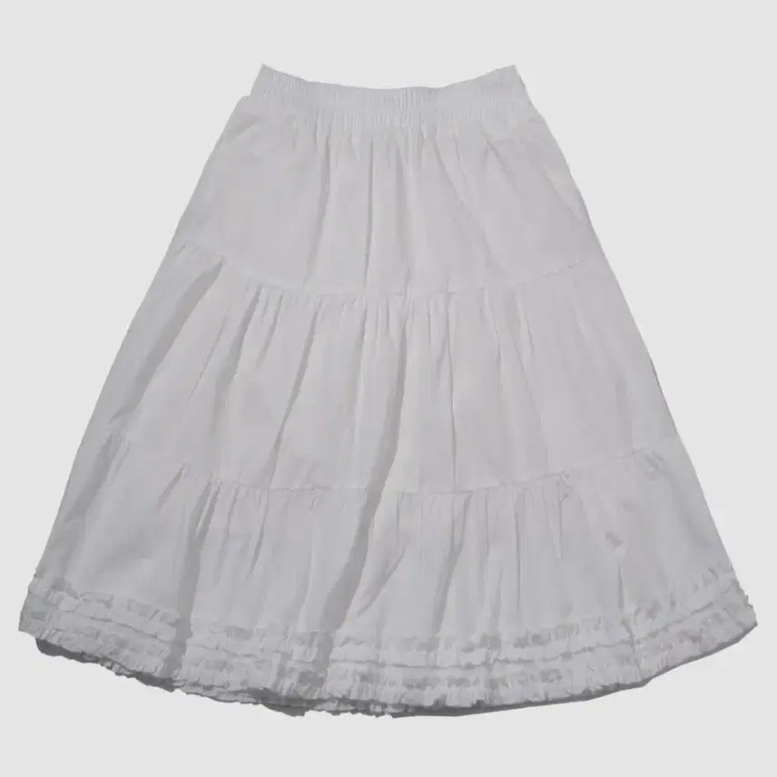 [BUNJANG] Place Studio Lace Frill Banding Midi Skirt White / 플레이스 스튜디오 레이스 프릴 밴딩 미디스커트 화이트