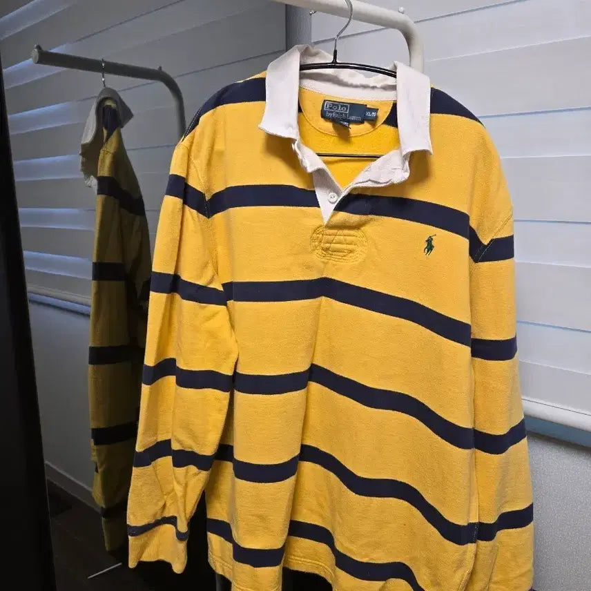 [BUNJANG] Polo Ralph Lauren Striped Rugby Shirt XL / 폴로 랄프로렌 럭비 티셔츠 옐로우/네이비 스트라이프