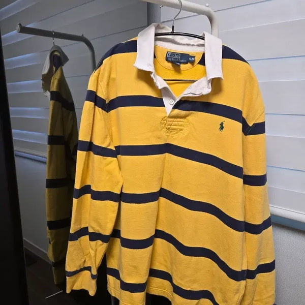 [BUNJANG] Polo Ralph Lauren Striped Rugby Shirt XL / 폴로 랄프로렌 럭비 티셔츠 옐로우/네이비 스트라이프