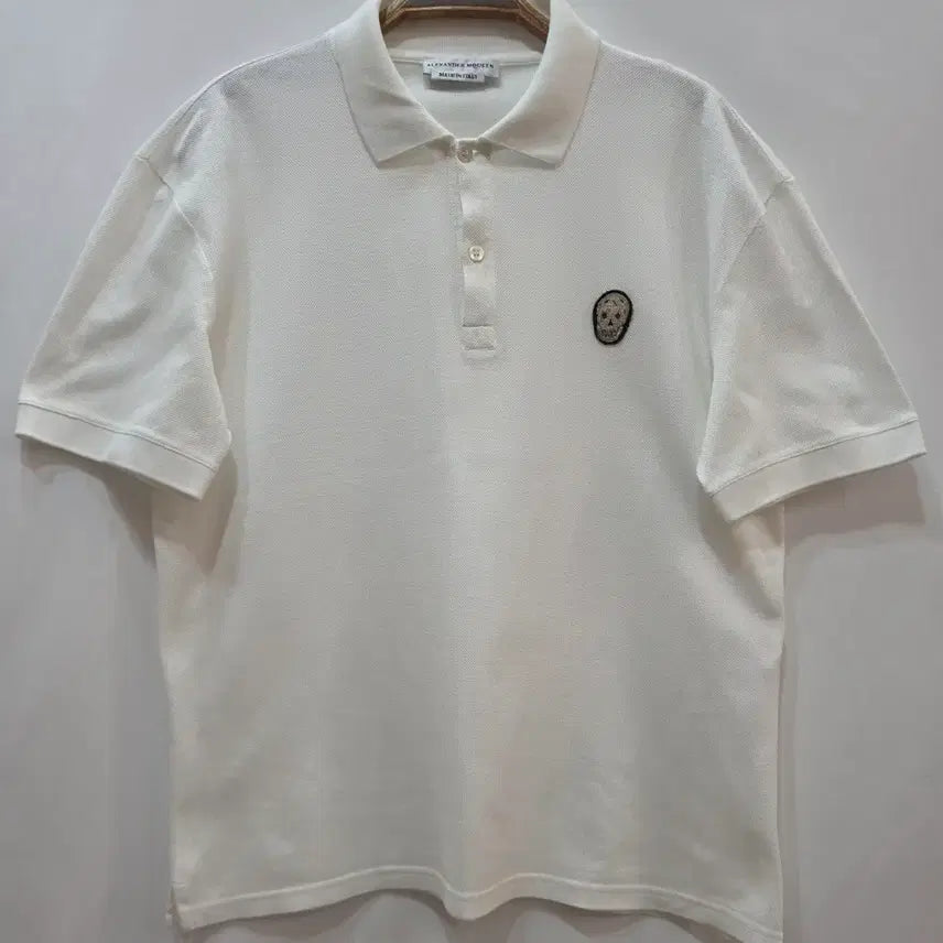 [BUNJANG] Alexander McQueen Skull Embroidered White Pique Short Sleeve Polo Shirt / (정품)알렉산더 맥퀸 해골 자수 반팔 카라티 화이트