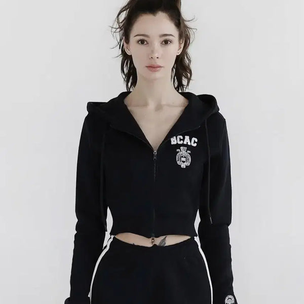 [BUNJANG] BADBLOOD Crop Hoodie Zip-up - Navy / 배드블러드 크롭 후드 집업 -navy