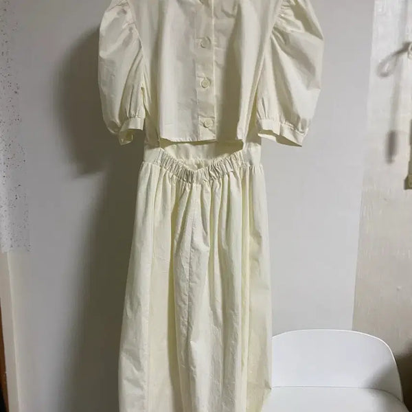 [BUNJANG] Ivory Waist Open Long Dress (Size 44-55) / 아이보리 허리 오픈 롱원피스 44-55 새상품