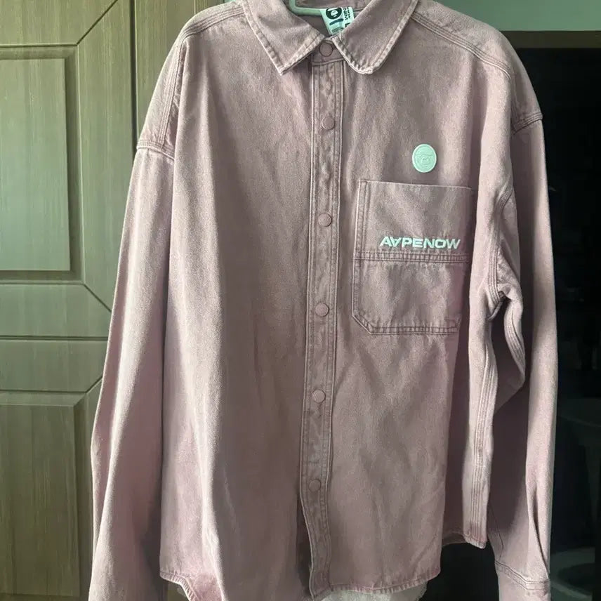 [BUNJANG] Ape Shirt Logo Print Pink Shirt / 에이프 셔츠