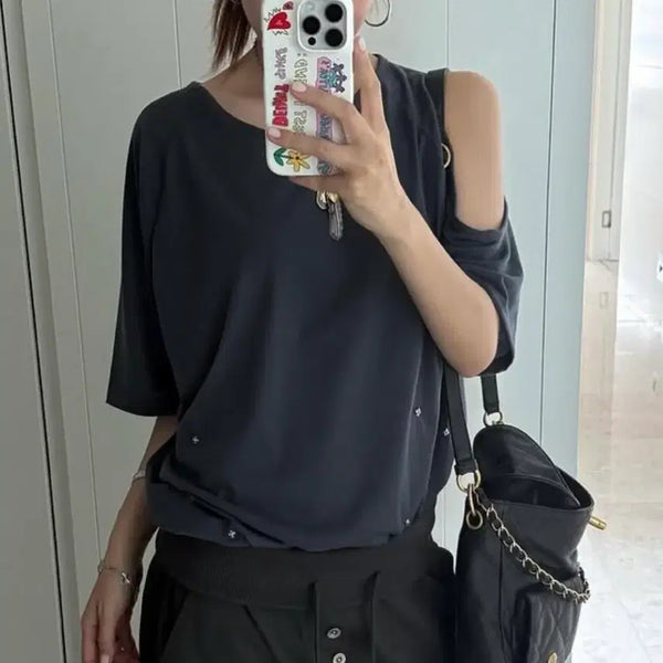 [BUNJANG] DEINET One-Slit Snap T-Shirt Charcoal / DEINET ONE-SLIT SNAP T-SHIRTS IN CHARCOAL 다이닛 반팔티