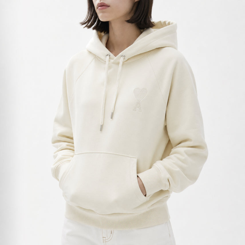 [BUNJANG] AMI Paris Off-White Tonal Big Heart Logo Hoodie / [정품/S] 아미 AMI 톤온톤 빅 하트 로고 후드티 오프화이트