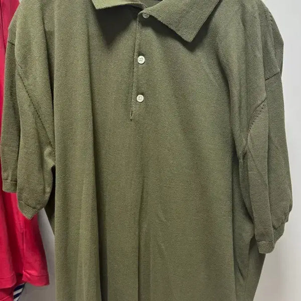 [BUNJANG] Steady Everywear 3B Short Sleeve Color Knit Olive Polo Knit Shirt / 스테디에브리웨어 3B 쇼츠 슬리브 컬러 니트 올리브 폴로 니트 반팔 셔츠
