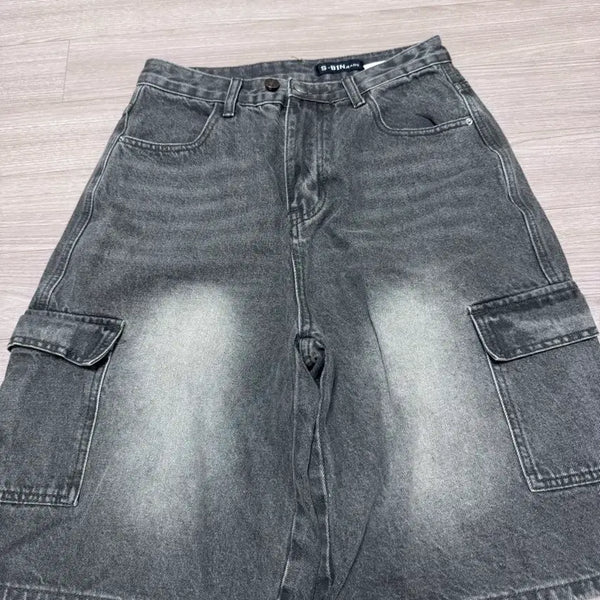 [BUNJANG] Black Indigo Cargo Bermuda Shorts / 흑청 카고 버뮤다 팬츠