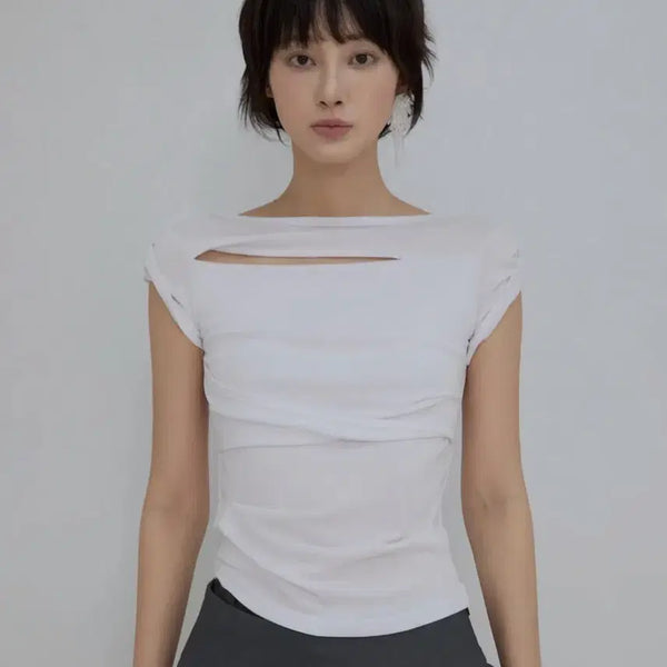 [BUNJANG] Flareup Asymmetrical Draped Roll-Up T-Shirt / [플레어업] Asymmetrical Draped Roll-Up T-Shirt
