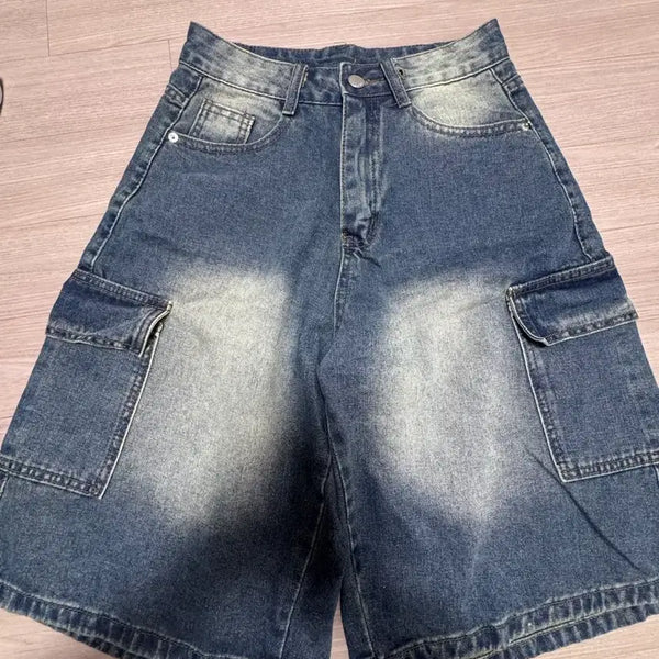 [BUNJANG] Dark Wash Cargo Bermuda Shorts / 진청 카고 버뮤다 팬츠