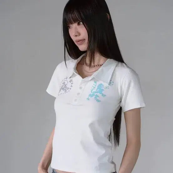 [BUNJANG] Frenda Logo Emblem Pique Polo Shirt White / 프렌다 LOGO EMBLEM PIQUE POLO SHIRT WHITE