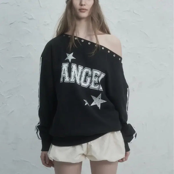 [BUNJANG] SEXYEyen Let Angel Sweatshirt Black / 셋업이엑스이 아이렛 엔젤 맨투맨 블랙