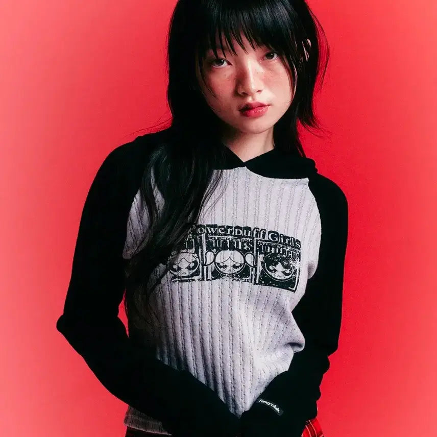 [BUNJANG] Fancy Club x Powerpuff Girls Collaboration Vintage Cropped Hoodie / 팬시 클럽X파워퍼프걸 콜라보 빈티지 크롭 후드티