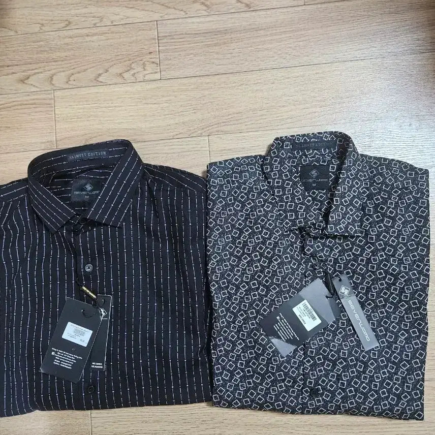 [BUNJANG] Sevenyulom Black Stripe / Black Pattern Shirts (M) / SEVENYULOM 셔츠 2종 (블랙 스트라이프 / 블랙 패턴)새제품 개당