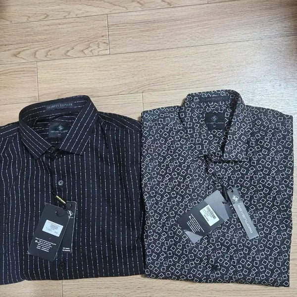 [BUNJANG] Sevenyulom Black Stripe / Black Pattern Shirts (M) / SEVENYULOM 셔츠 2종 (블랙 스트라이프 / 블랙 패턴)새제품 개당