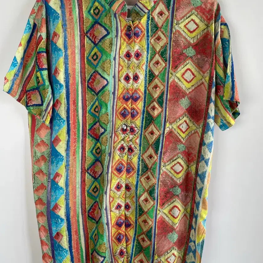 [BUNJANG] Givy Japanese Ethnic Multicolor Rayon Shirt / Givy 일제 에스닉 멀티컬러 레이온 셔츠 66 77