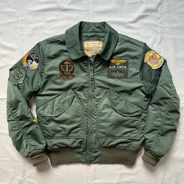 [BUNJANG] Alpha Industries CWU-45/P Multi-Patch Flight Jacket (Sage Green, Size M) / 알파 인더스트리 CWU 45P 플라이트 자켓 M