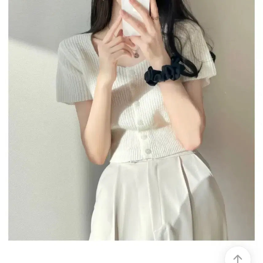[BUNJANG] White Short Sleeve Knit Cardigan / 화이트 반팔 니트 가디건 에이블리 지그재그