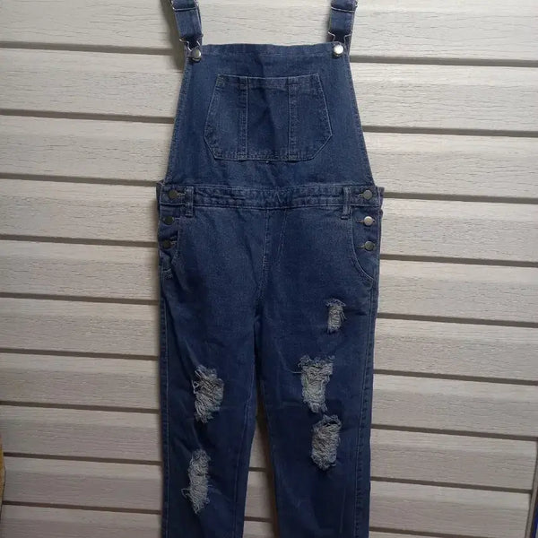[BUNJANG] Destroyed Style Denim Overalls Jeans / 청바지 멜빵 바지 찢어진 스타일 s새제품