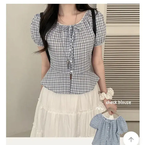 [BUNJANG] Ablie Square Neck Summer Crop Blouse (New) / 에이블리 스퀘에넥 여름크롭블라우스 새상품