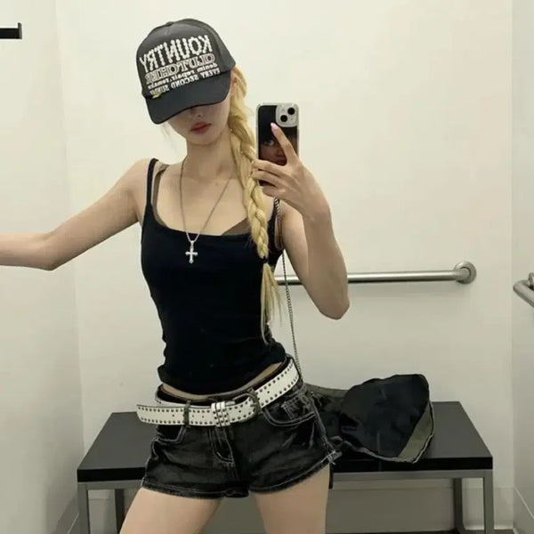 [BUNJANG] Black Denim Low-Rise Shorts / 로우라이즈 흑청 데님 반바지 s