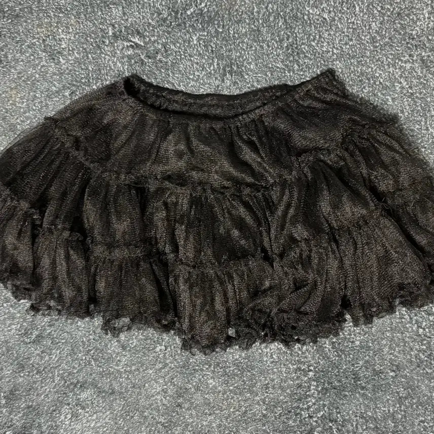 [BUNJANG] Black Lace Frill Midi Skirt / 블랙 레이스 프릴 갸루 스커트