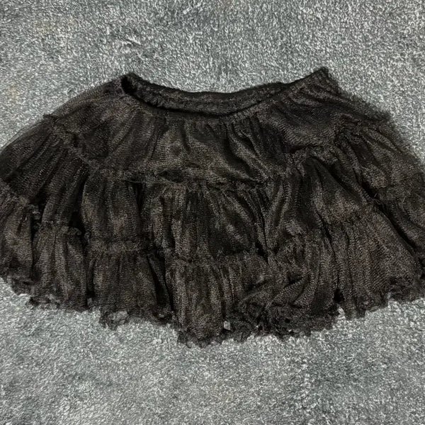 [BUNJANG] Black Lace Frill Midi Skirt / 블랙 레이스 프릴 갸루 스커트
