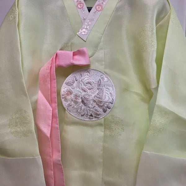 [BUNJANG] Light Green Embroidered Dangui Hanbok Jeogori / 연두색 자수 당의 한복 저고리