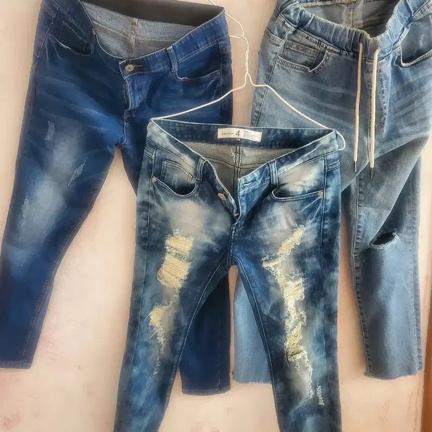 [BUNJANG] 3-Piece Bundle Vintage Wash Distressed Jeans Set / 청바지 3종 일괄 / 데미지 / 빈티지 워싱