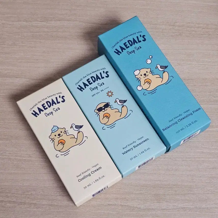 [BUNJANG] Haedalssi Cleansing Foam, Cooling Cream, Sun Cream Bundle Set (Sealed) / (미개봉) 해달씨 클렌징폼 , 쿨링크림 , 썬크림 일괄